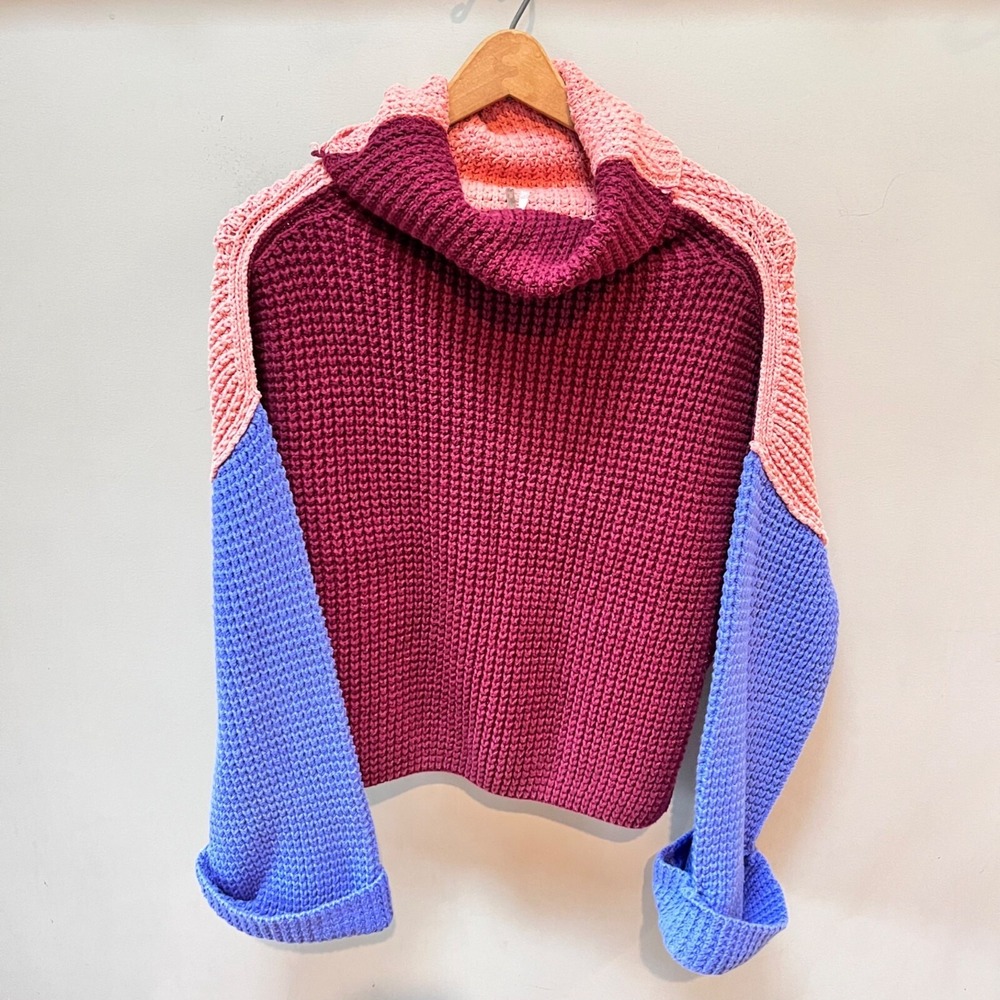 Free People Womens Knit Colorblock Turtleneck Sweater- Size S